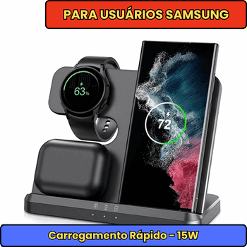 Estação de Carregamento Lenogue Sem Fio 3 em 1 para Samsung Galaxy, Smartwatch e Buds